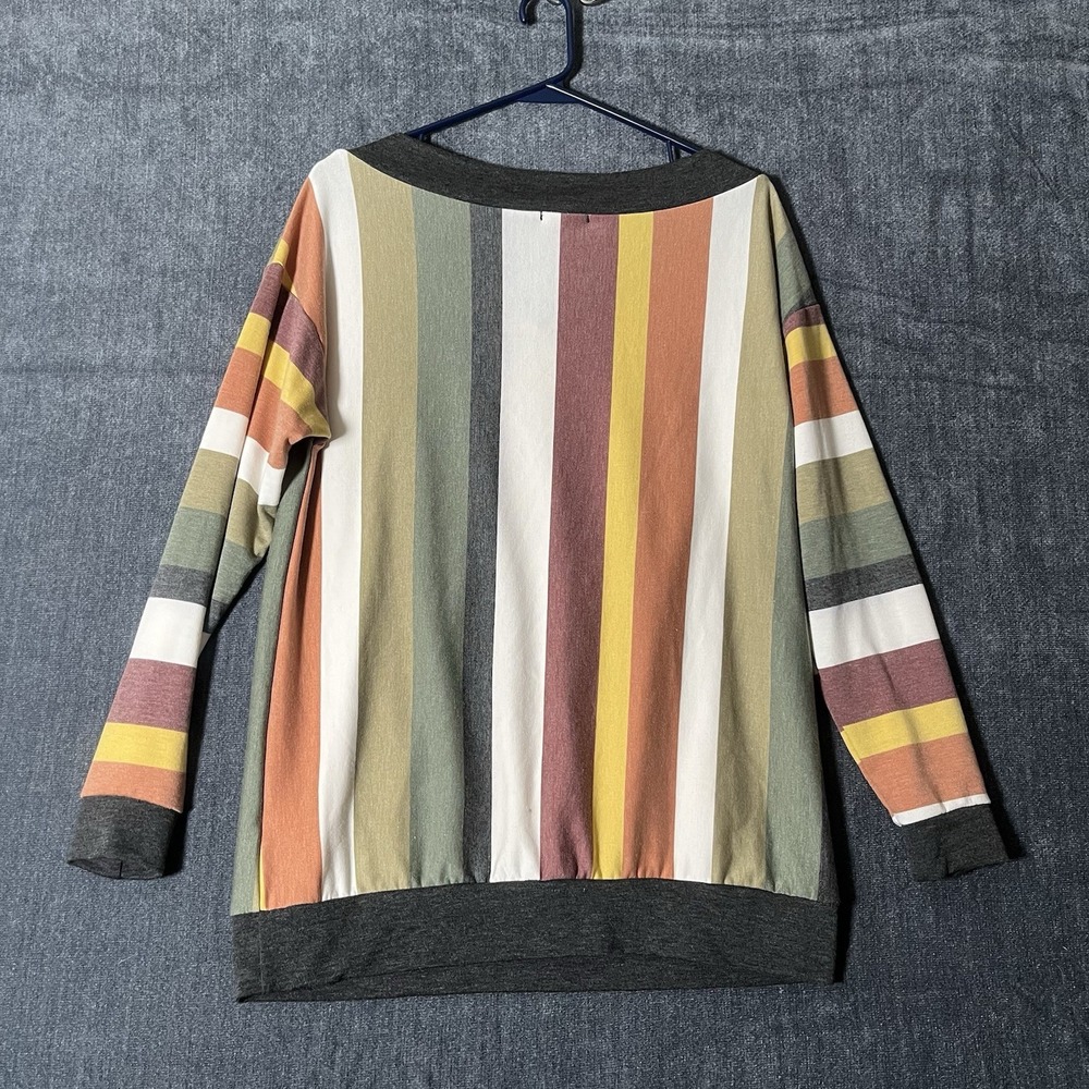 e.Luna Women's S Multicolor Striped V-Neck Long Sleeve Knit Pullover Top - Picture 2 of 9